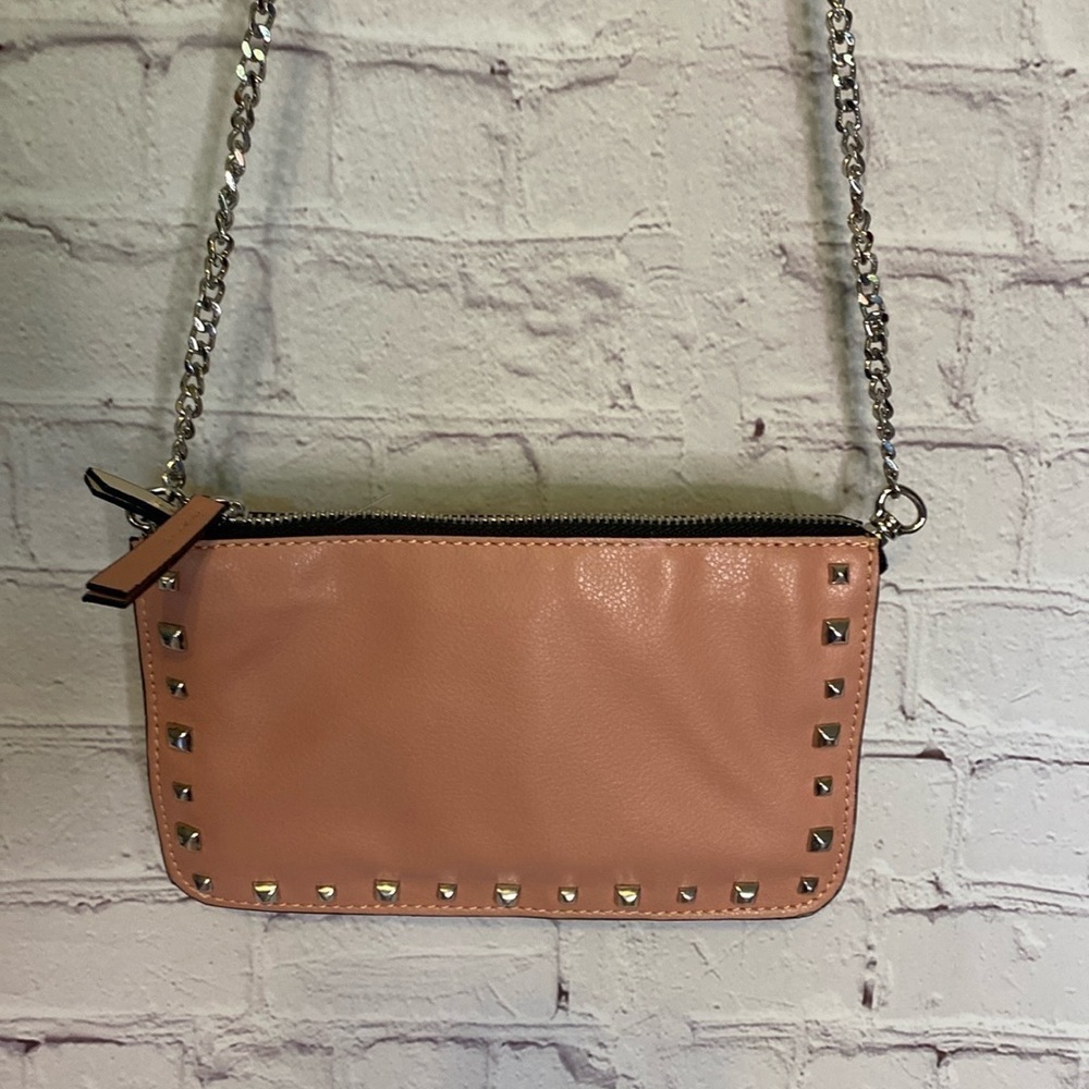 Zara Crossbody Studded Pink Grey Silver Chain Small Purse Bag Faux Leather